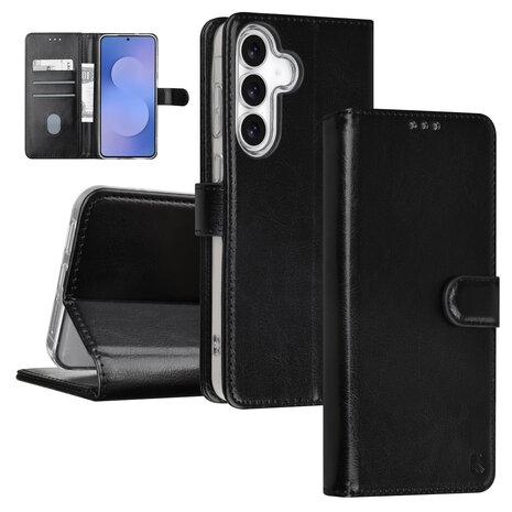TUNIQ TUNIQ Galaxy S25 FE Book type housse - Porte-cartes pour 3 cartes - Fermeture magnétique - Cintre - Noir