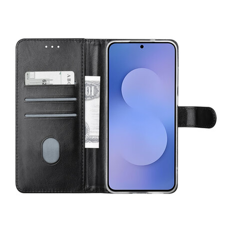 TUNIQ TUNIQ Galaxy S25 FE Book Case hoesje - Pasjeshouder voor 3 pasjes - Magneetsluiting - Hanger - Zwart