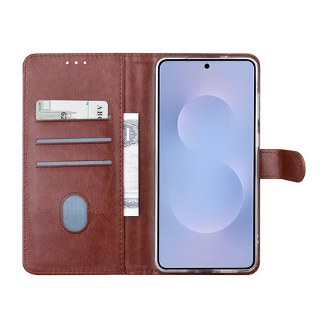 TUNIQ TUNIQ Galaxy S25 Edge Book type case - Card holder for 3 cards - Magnetic closure - Hanger - Brown
