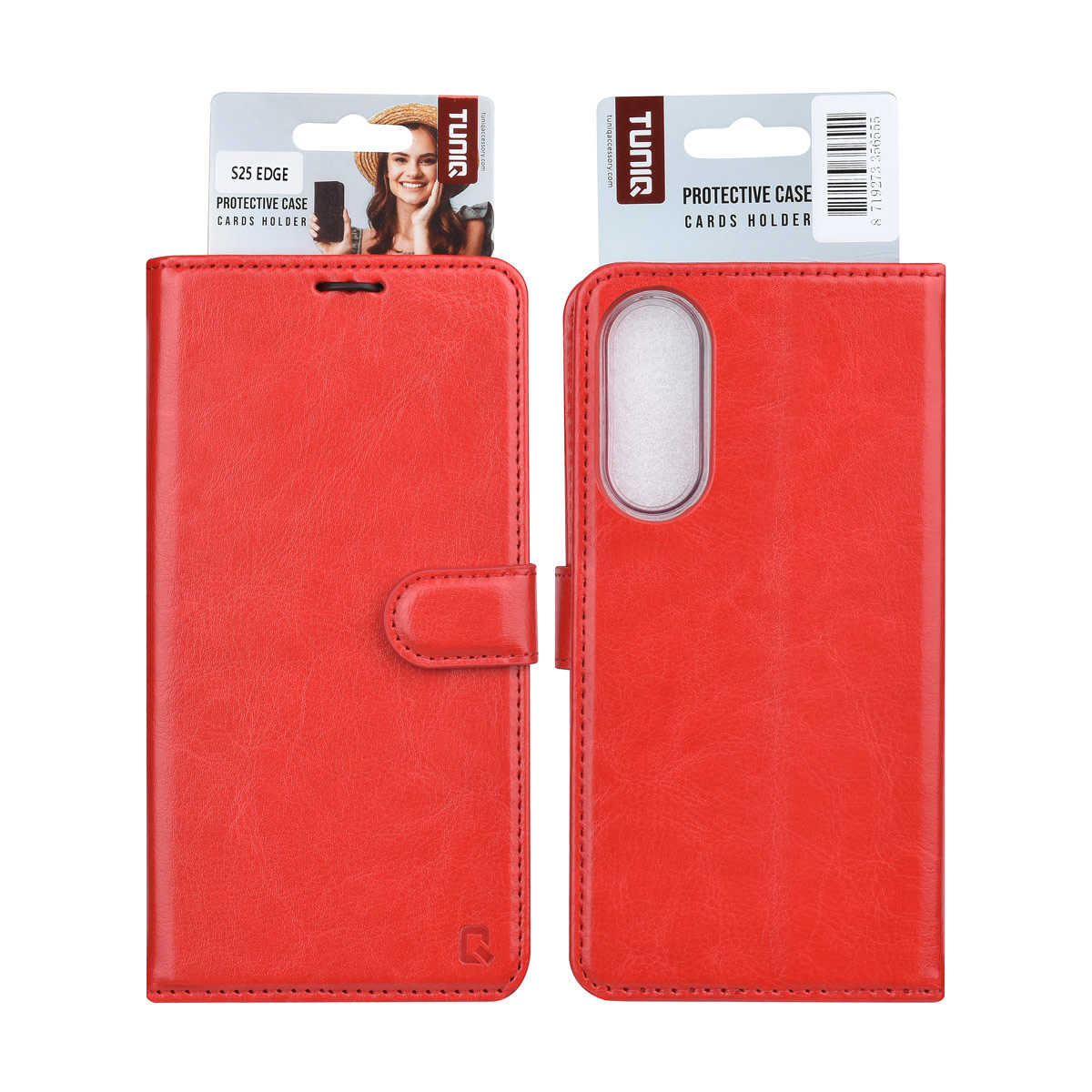 TUNIQ TUNIQ Galaxy S25 Edge Book Case hoesje - Pasjeshouder voor 3 pasjes - Magneetsluiting - Hanger - Rood, foto 4 van 4