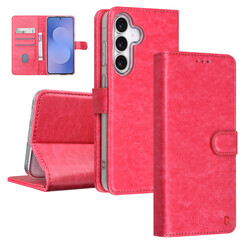 TUNIQ Galaxy S25 FE Book type housse - Porte-cartes pour 3 cartes - Fermeture magnétique - Cintre - Rose vif