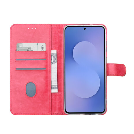 TUNIQ TUNIQ Galaxy S25 FE Book Case hoesje - Pasjeshouder voor 3 pasjes - Magneetsluiting - Hanger - Felroze TUNIQ TUNIQ Galaxy S25 FE Book Case hoesje - Pasjeshouder voor 3 pasjes - Magneetsluiting - Hanger - Felroze