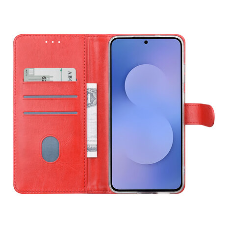TUNIQ TUNIQ Galaxy S25 FE Book Case hoesje - Pasjeshouder voor 3 pasjes - Magneetsluiting - Hanger - Rood