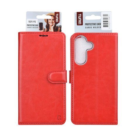 TUNIQ TUNIQ Galaxy S25 FE Book type case - Card holder for 3 cards - Magnetic closure - Hanger - Red