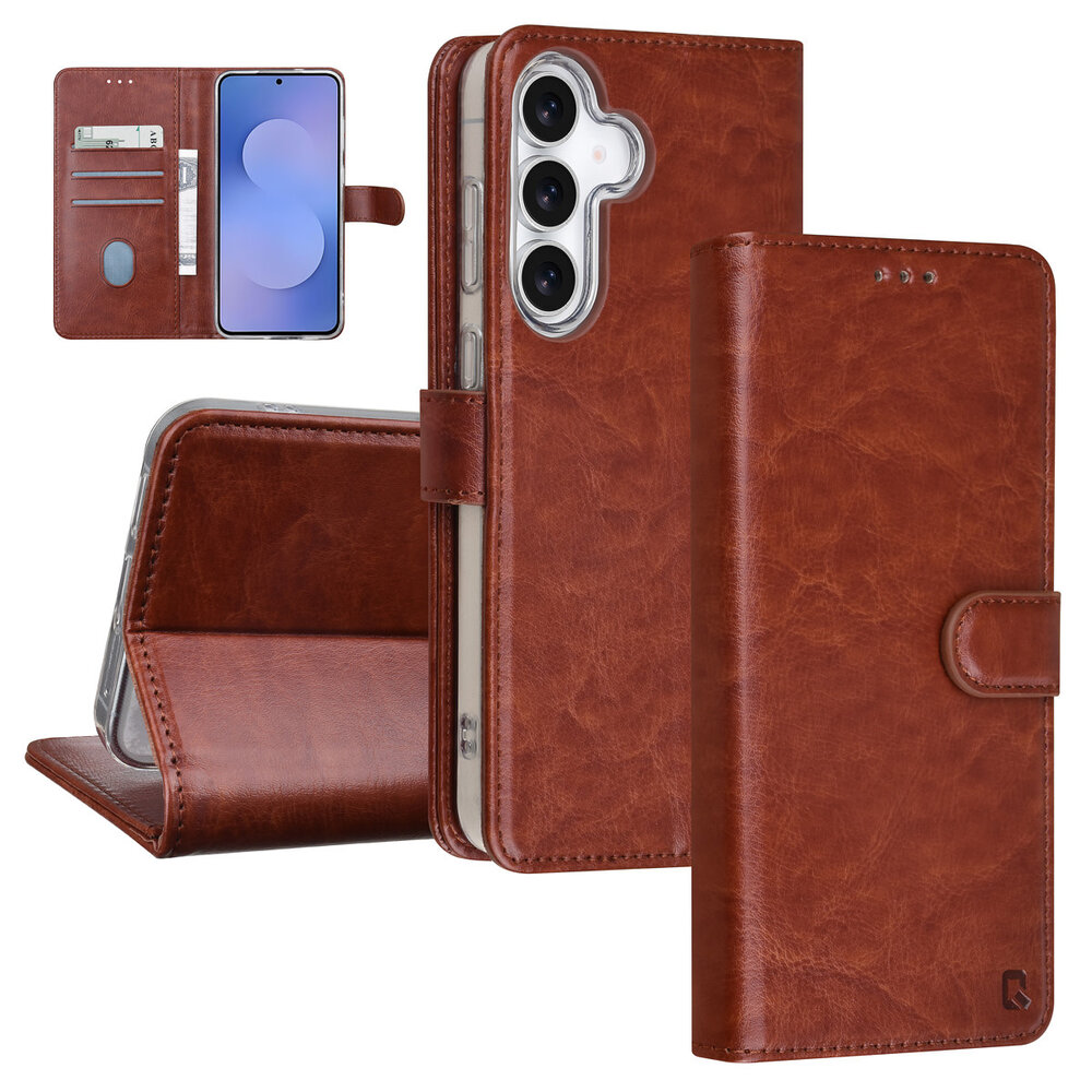 TUNIQ TUNIQ Galaxy S25 FE Book type housse - Porte-cartes pour 3 cartes - Fermeture magnétique - Cintre - Marron TUNIQ TUNIQ Galaxy S25 FE Book type housse - Porte-cartes pour 3 cartes - Fermeture magnétique - Cintre - Marron