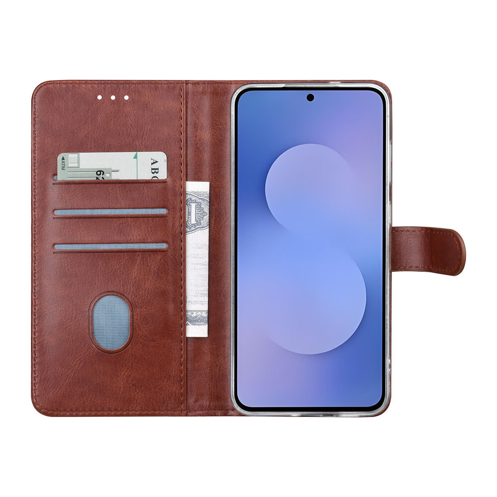 TUNIQ TUNIQ Galaxy S25 FE Book type case - Card holder for 3 cards - Magnetic closure - Hanger - Brown TUNIQ TUNIQ Galaxy S25 FE Book type case - Card holder for 3 cards - Magnetic closure - Hanger - Brown