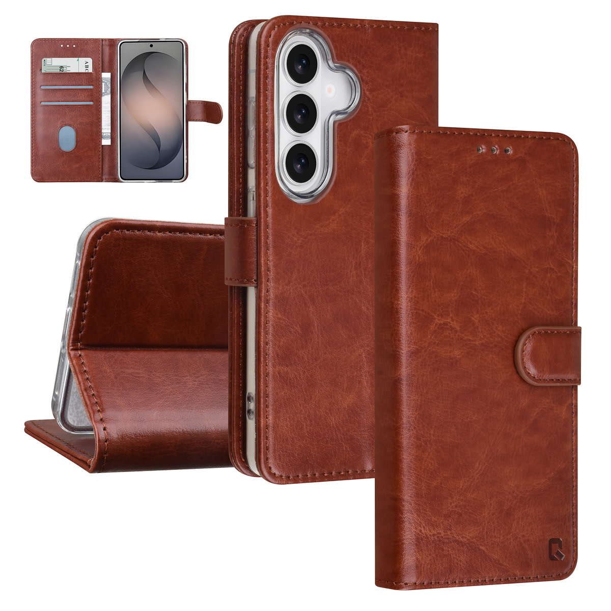 TUNIQ TUNIQ Galaxy S26 Book Case hoesje - Pasjeshouder voor 3 pasjes - Magneetsluiting - Hanger - Bruin