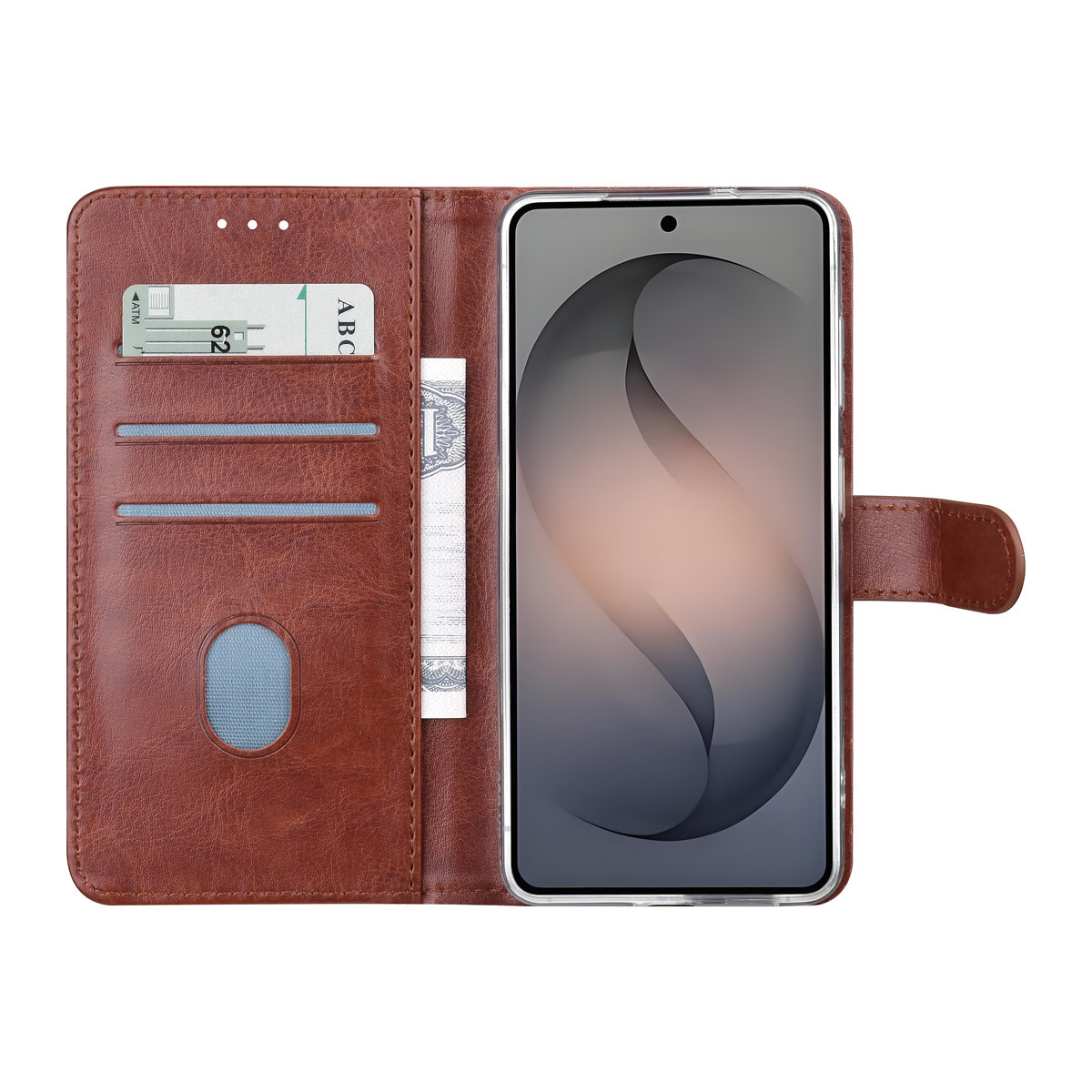 TUNIQ TUNIQ Galaxy S26 Book Case hoesje - Pasjeshouder voor 3 pasjes - Magneetsluiting - Hanger - Bruin, foto 3 van 4