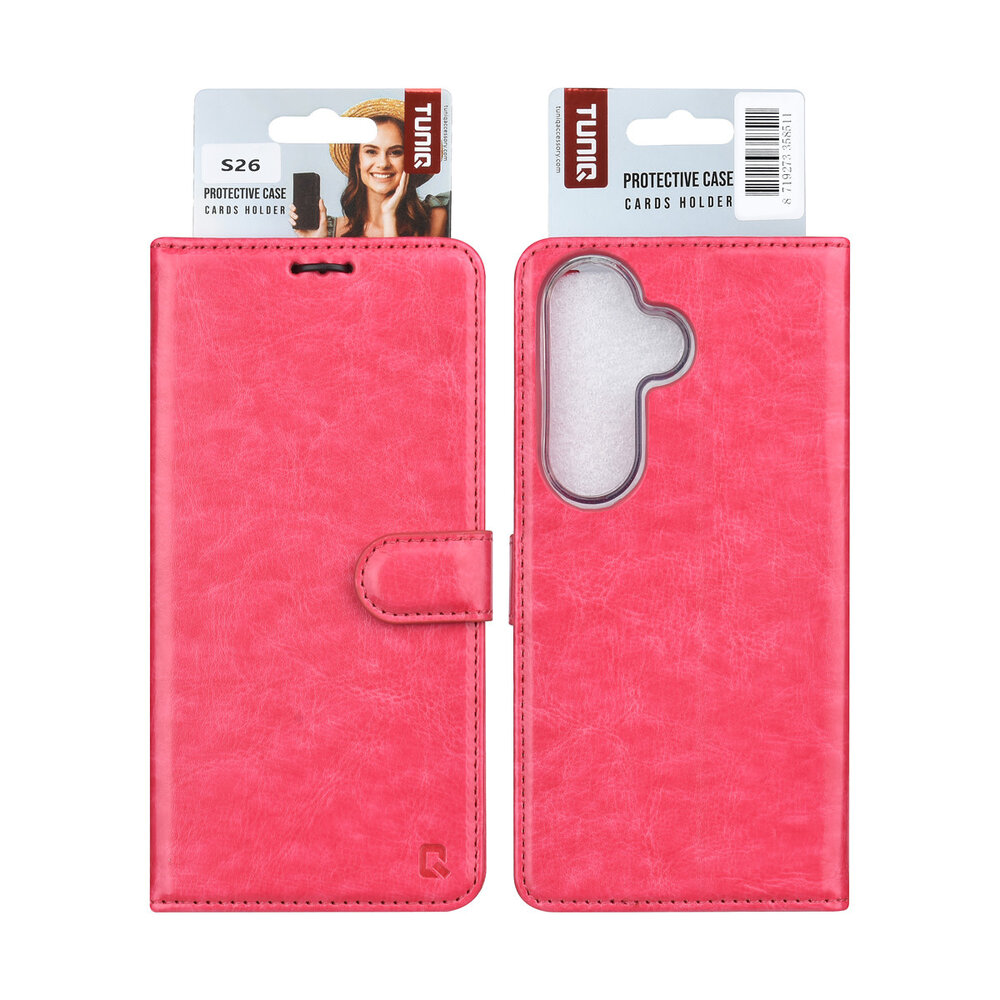 TUNIQ TUNIQ Galaxy S26 Book type case - Card holder for 3 cards - Magnetic closure - Hanger - Hot Pink