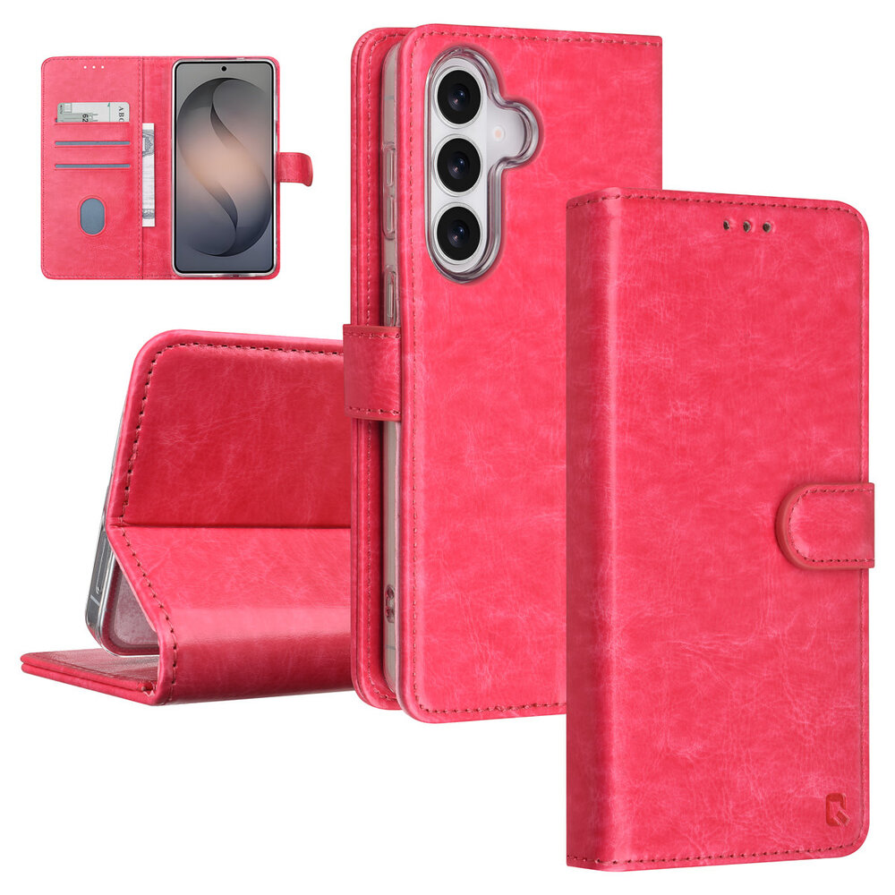TUNIQ TUNIQ Galaxy S26 Plus Book type housse - Porte-cartes pour 3 cartes - Fermeture magnétique - Cintre - Rose vif