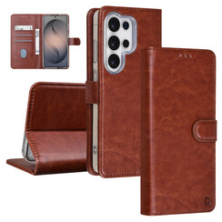 TUNIQ Galaxy S26 Ultra Book type housse - Porte-cartes pour 3 cartes - Fermeture magnétique - Cintre - Marron