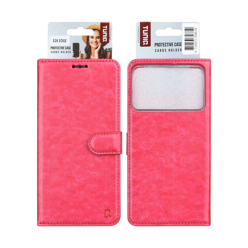 TUNIQ TUNIQ Galaxy S26 Edge Book-Case hul - Kartenhalter für 3 Karten - Magnetverschluss - Aufhänger - Hot Pink