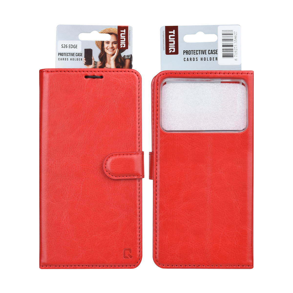 TUNIQ TUNIQ Galaxy S26 Edge Book Case hoesje - Pasjeshouder voor 3 pasjes - Magneetsluiting - Hanger - Rood, foto 4 van 4