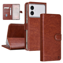 TUNIQ Galaxy S26 Edge Book Case hoesje - Pasjeshouder voor 3 pasjes - Magneetsluiting - Hanger - Bruin
