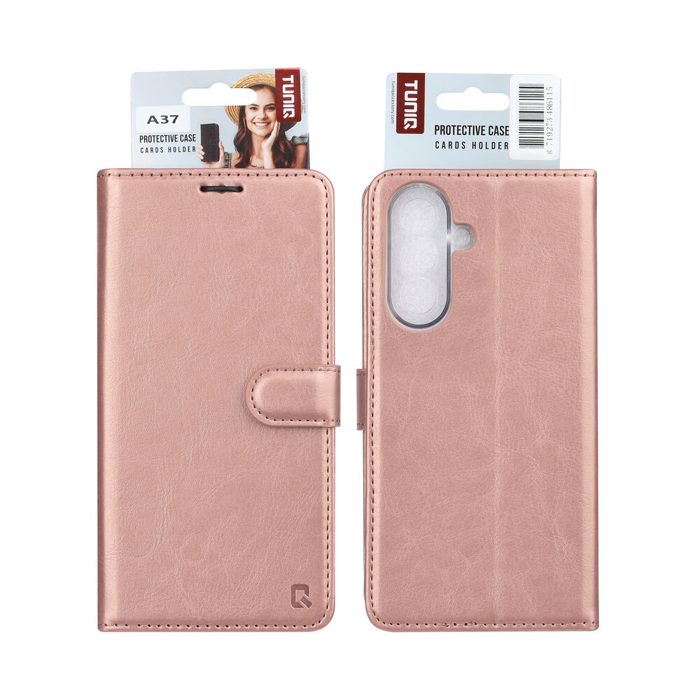 TUNIQ TUNIQ Galaxy A37 Book type case - Card holder for 3 cards - Magnetic closure - Hanger - Rose Gold TUNIQ TUNIQ Galaxy A37 Book type case - Card holder for 3 cards - Magnetic closure - Hanger - Rose Gold