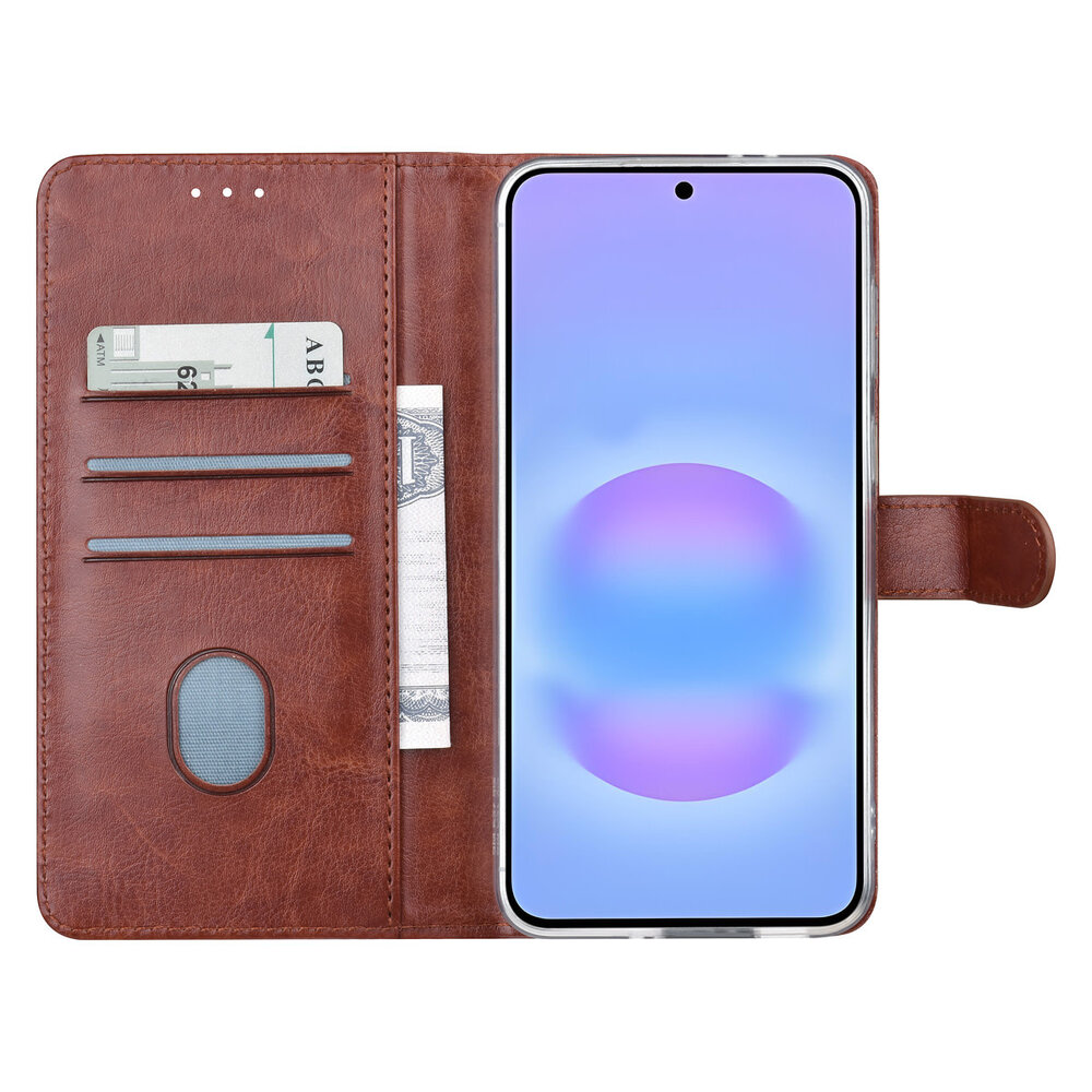 TUNIQ TUNIQ Galaxy A37 Book-Case hul - Kartenhalter für 3 Karten - Magnetverschluss - Aufhänger - Braun TUNIQ TUNIQ Galaxy A37 Book-Case hul - Kartenhalter für 3 Karten - Magnetverschluss - Aufhänger - Braun