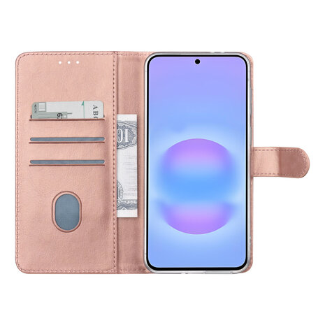 TUNIQ TUNIQ Galaxy A57 Book type housse - Porte-cartes pour 3 cartes - Fermeture magnétique - Cintre - Rose Gold