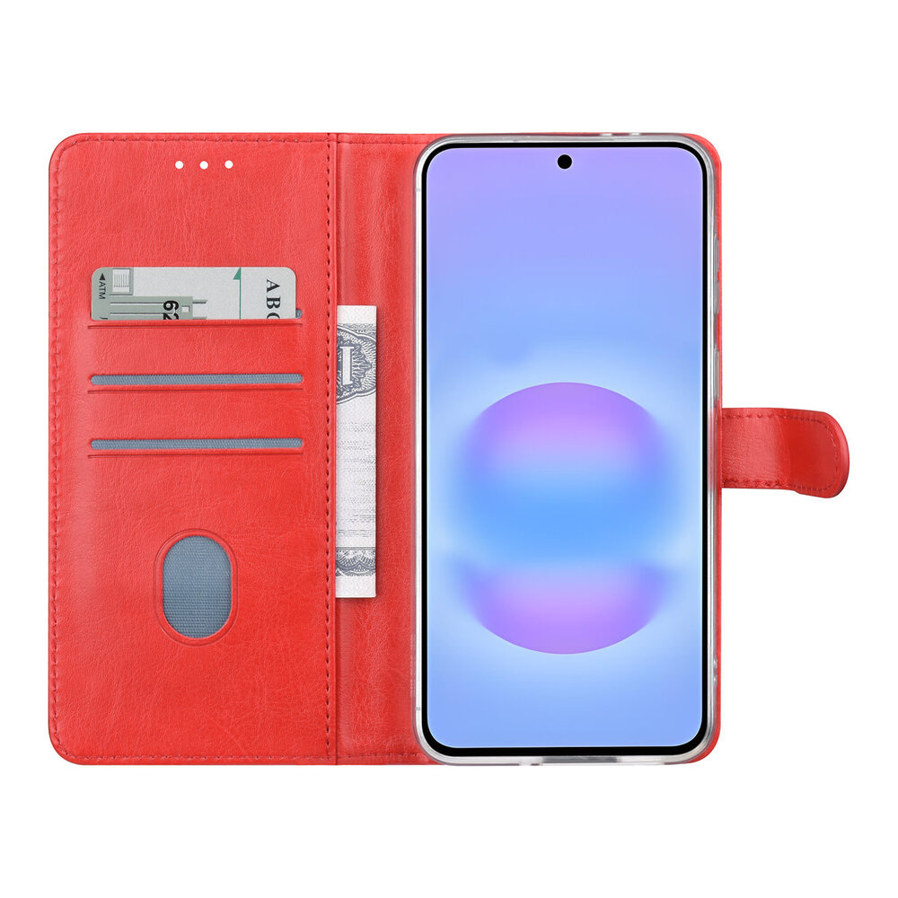 TUNIQ TUNIQ Galaxy A57 Book-Case hul - Kartenhalter für 3 Karten - Magnetverschluss - Aufhänger - Rot TUNIQ TUNIQ Galaxy A57 Book-Case hul - Kartenhalter für 3 Karten - Magnetverschluss - Aufhänger - Rot