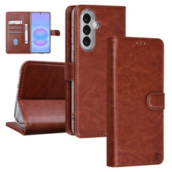 TUNIQ Galaxy A57 Book Case hoesje - Pasjeshouder voor 3 pasjes - Magneetsluiting - Hanger - Bruin