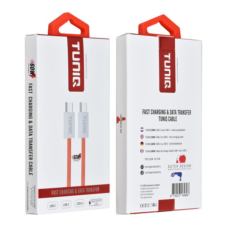 TUNIQ TUNIQ 60W Câble de charge rapide - USB-C vers USB-C Câble 100cm - Orange