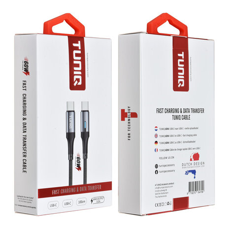 TUNIQ TUNIQ 60W USB-C zu USB-C - Schnellladekabel Kabel 100cm - Schwarz TUNIQ TUNIQ 60W USB-C zu USB-C - Schnellladekabel Kabel 100cm - Schwarz