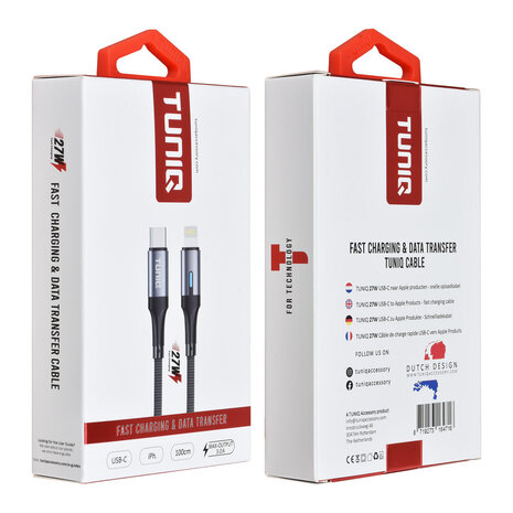 TUNIQ TUNIQ 27W USB-C zu Lightning Kabel 100cm - Schnellladekabel - Schwarz