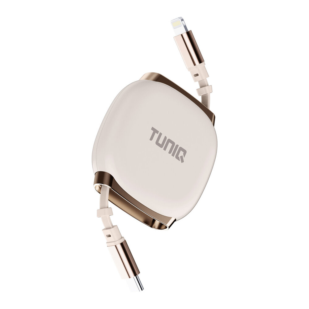 TUNIQ TUNIQ 27W USB-C zu Lightning Kabel 100cm - Schnellladekabel - Einziehbares Kabel - Champagne TUNIQ TUNIQ 27W USB-C zu Lightning Kabel 100cm - Schnellladekabel - Einziehbares Kabel - Champagne