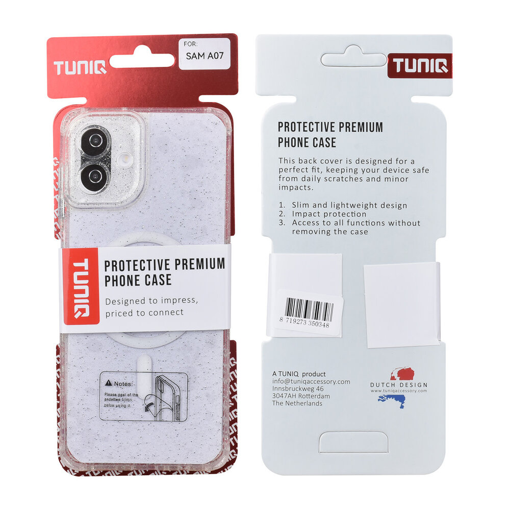 TUNIQ TUNIQ Galaxy A07 Back-Cover hul - Magsafe - Glitzer - Aufhänger - Transparent TUNIQ TUNIQ Galaxy A07 Back-Cover hul - Magsafe - Glitzer - Aufhänger - Transparent