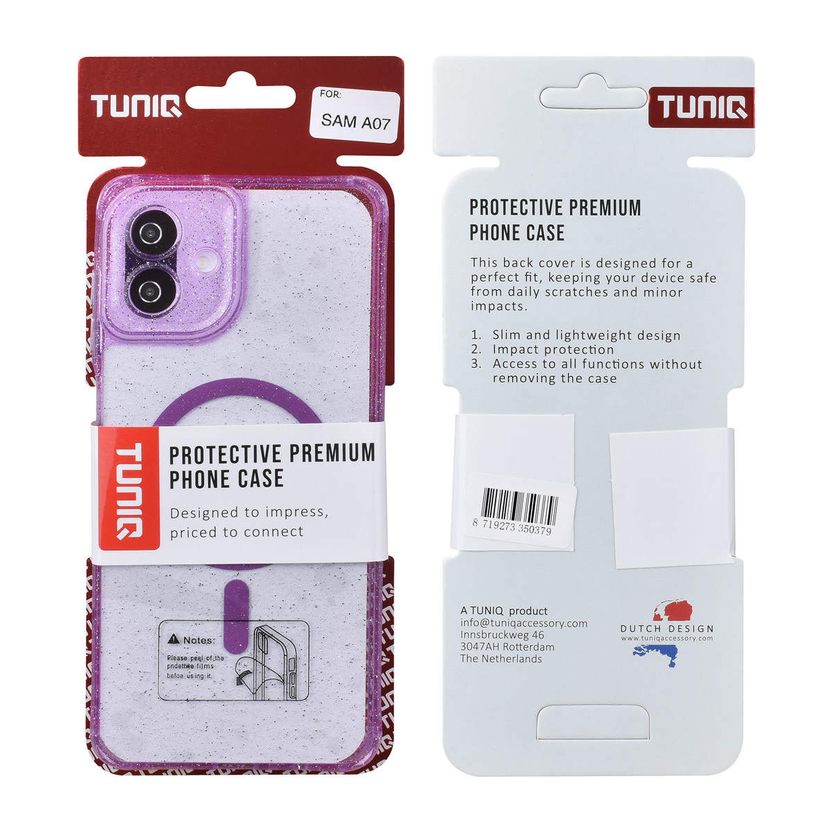 TUNIQ TUNIQ Galaxy A07 Backcover hoesje - Magsafe - Glitter - Hanger - Paars, foto 3 van 3