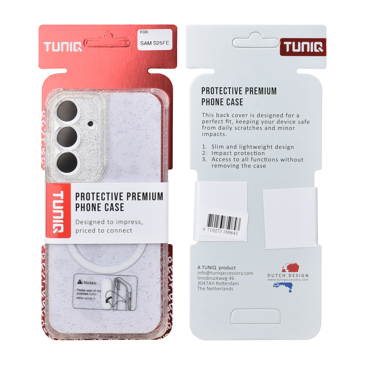 TUNIQ TUNIQ Galaxy S25 FE Backcover hoesje - Magsafe - Glitter - Hanger - Transparant, foto 3 van 3