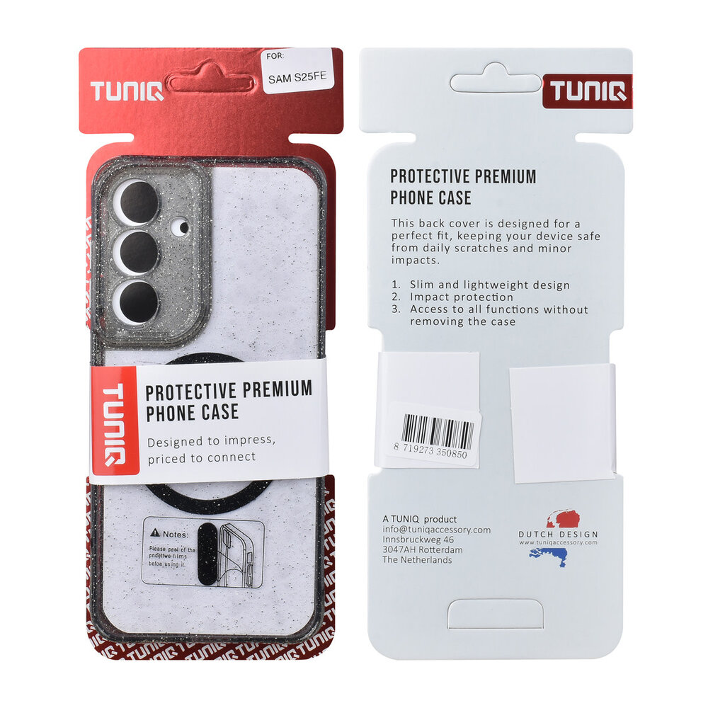 TUNIQ TUNIQ Galaxy S25 FE Back-Cover hul - Magsafe - Glitzer - Aufhänger - Schwarz TUNIQ TUNIQ Galaxy S25 FE Back-Cover hul - Magsafe - Glitzer - Aufhänger - Schwarz
