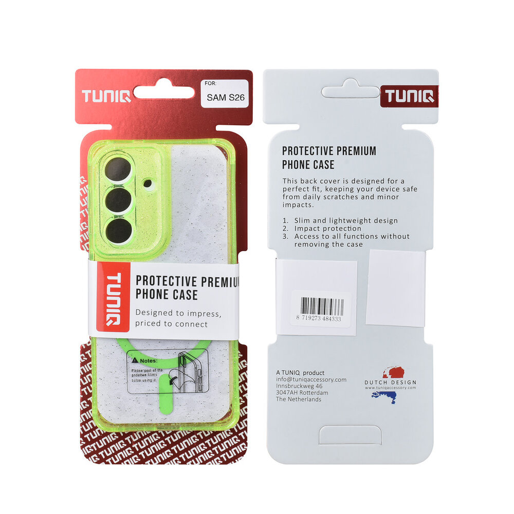 TUNIQ TUNIQ Galaxy S26 Back cover coque - Magsafe - Paillettes - Cintre - Vert TUNIQ TUNIQ Galaxy S26 Back cover coque - Magsafe - Paillettes - Cintre - Vert