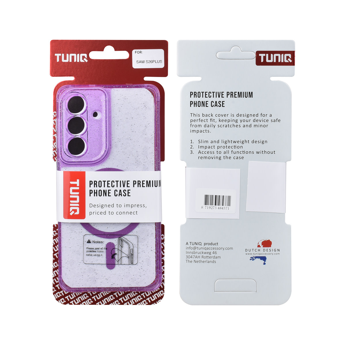 TUNIQ TUNIQ Galaxy S26 Plus Backcover hoesje - Magsafe - Glitter - Hanger - Paars, foto 3 van 3
