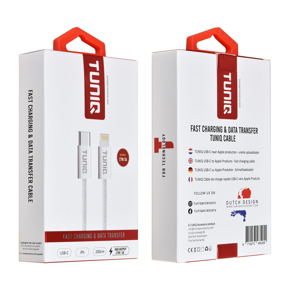 TUNIQ TUNIQ USB-C zu Lightning Kabel 200cm - Schnellladekabel - Weiß