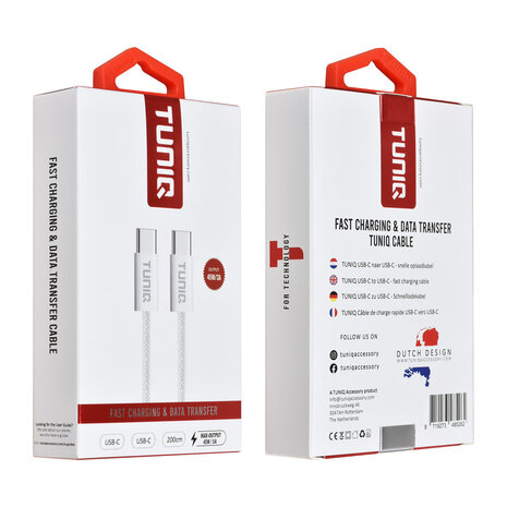 TUNIQ TUNIQ USB-C naar USB-C Kabel 200cm - Snelle oplaadkabel - Wit TUNIQ TUNIQ USB-C naar USB-C Kabel 200cm - Snelle oplaadkabel - Wit