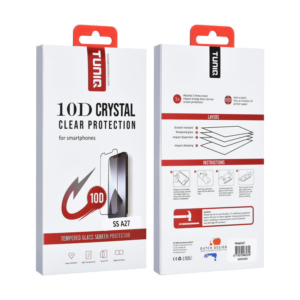 TUNIQ Box of 10 - TUNIQ Galaxy A27 Screen Protector - 10D Full Coverage Tempered Glass - Black Edge