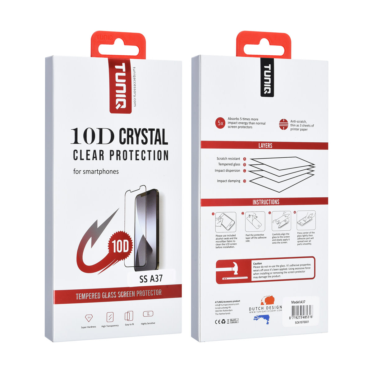 TUNIQ Box of 10 - TUNIQ Galaxy A37 Screenprotector - 10D Full coverage Screenprotector - Zwarte Rand, foto 2 van 2