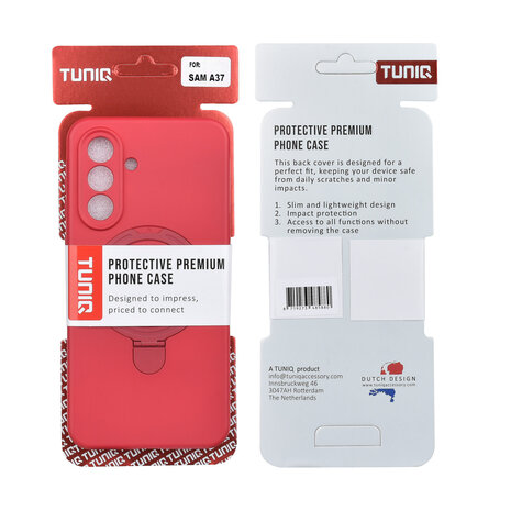 TUNIQ TUNIQ Galaxy A37 Back cover case - Magsafe With Ring Stand - Hanger - Cherry Red TUNIQ TUNIQ Galaxy A37 Back cover case - Magsafe With Ring Stand - Hanger - Cherry Red