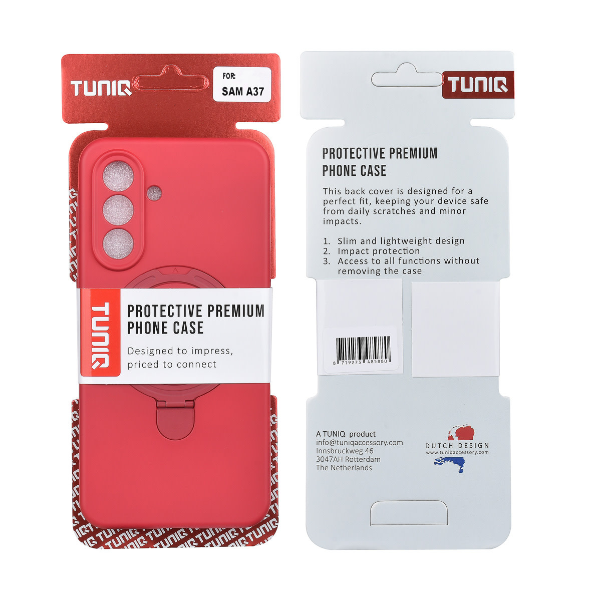 TUNIQ TUNIQ Galaxy A37 Backcover hoesje - Magsafe With Ring Stand - Hanger - Cherry Red, foto 3 van 3