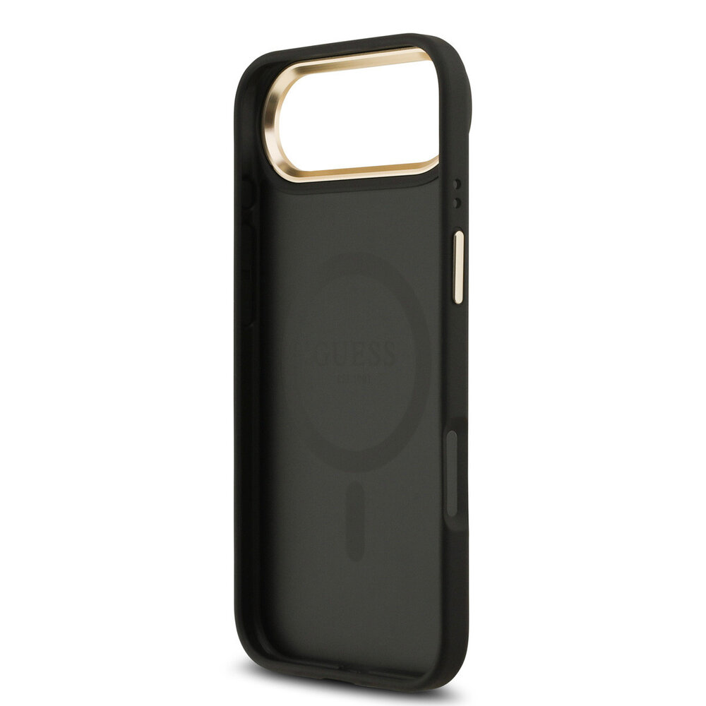 Guess Guess iPhone 17 Air Back-Cover hul - MagSafe - 4G Strass Logo - Gold Edge - Schwarz