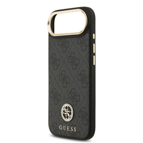 Guess Guess iPhone 17 Air Back cover coque - MagSafe - 4G Strass Logo - Gold Edge - Noir