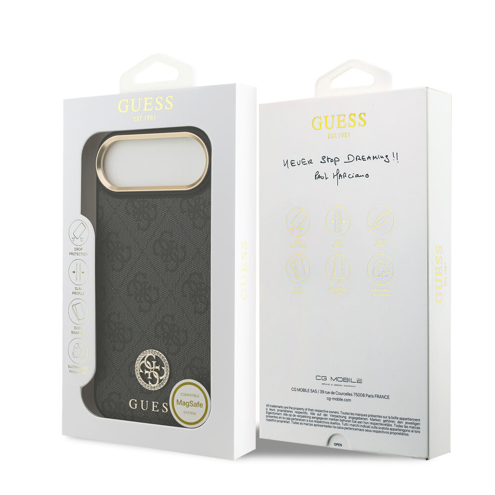 Guess Guess iPhone 17 Air Back cover coque - MagSafe - 4G Strass Logo - Gold Edge - Noir