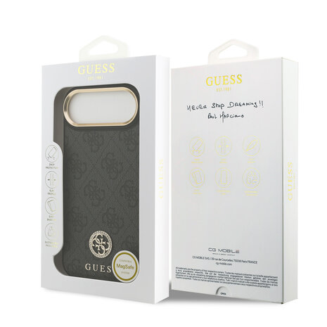 Guess Guess iPhone 17 Air Back cover coque - MagSafe - 4G Strass Logo - Gold Edge - Noir