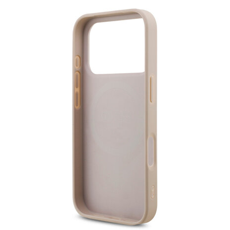Guess Guess iPhone 17 Pro Backcover hoesje - MagSafe - 4G Triangle Logo - Pearl Strap - Roze