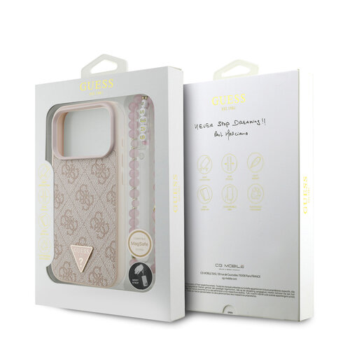 Guess Guess iPhone 17 Pro/iPhone 18 Pro Handyhülle MagSafe 4G dreieckiges Logo Perlenband - Rosa