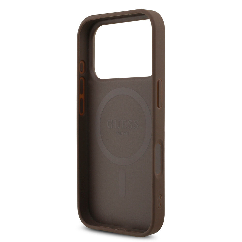 Guess Guess iPhone 17 Pro Back-Cover hul - MagSafe - 4G Triangle Logo - Pearl Strap - Braun