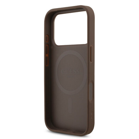 Guess Guess iPhone 17 Pro Back cover coque - MagSafe - 4G Triangle Logo - Pearl Strap - Marron