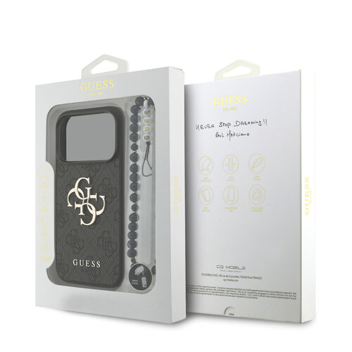 Guess Guess iPhone 17 Pro/iPhone 18 Pro Coque arrière 4G dragonne perlée Grand logo métallique - Noir