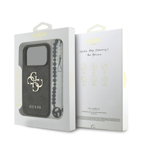 Guess Guess iPhone 17 Pro Back cover case - 4G With Pearl Strap - Big Metal Logo - Black