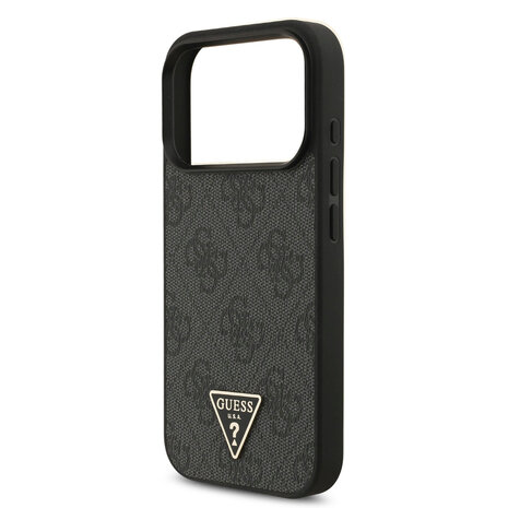 Guess Guess iPhone 17 Pro Backcover hoesje - MagSafe - 4G Triangle Logo - Pearl Strap - Zwart